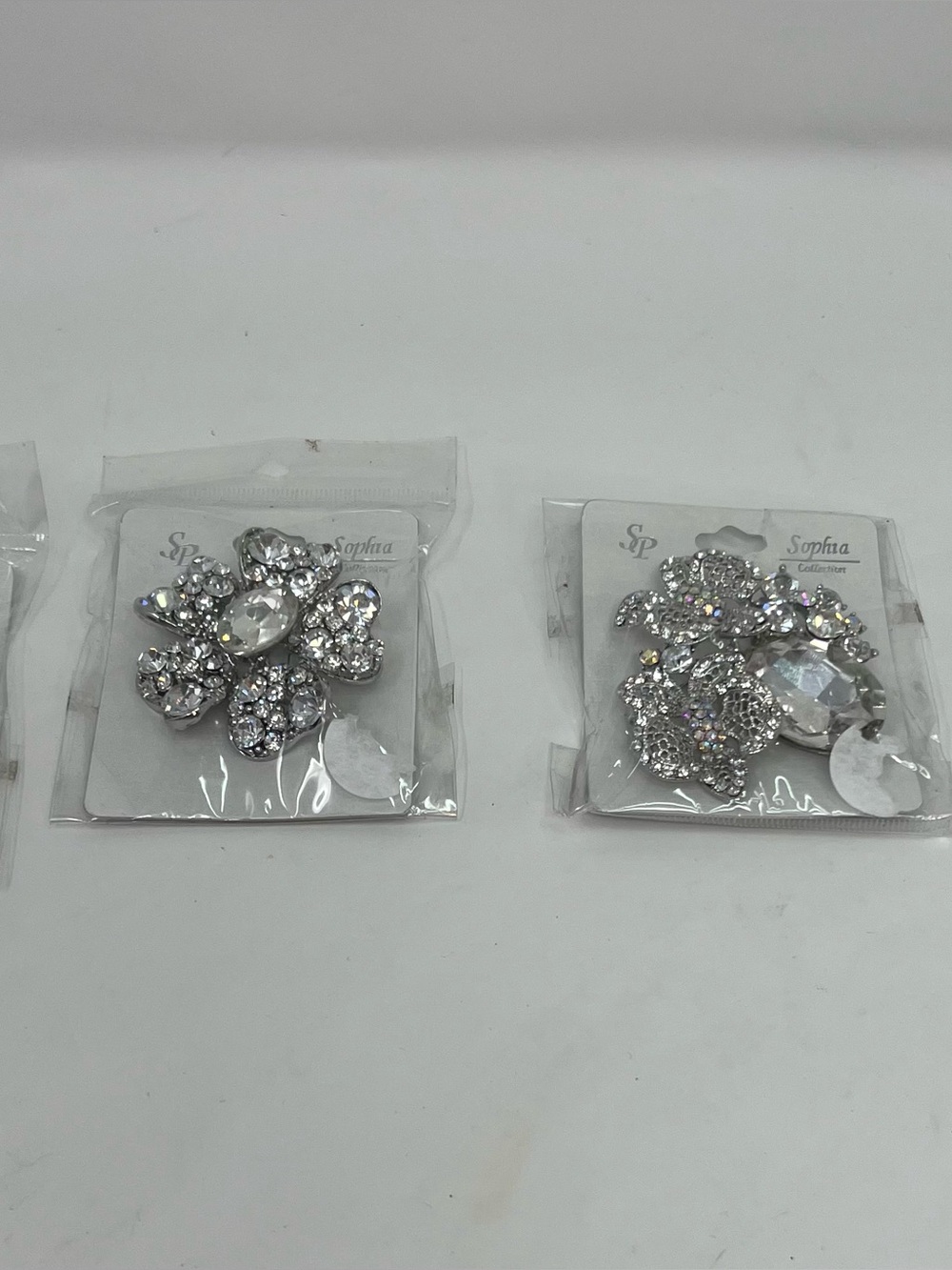 Rhinestone Brooches Pins Lot of 4 New In Package Silver Tone Bling Statement